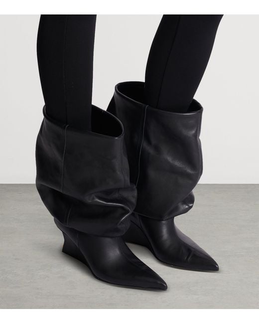 Balmain Black Leather Wedge Ankle Boots 60