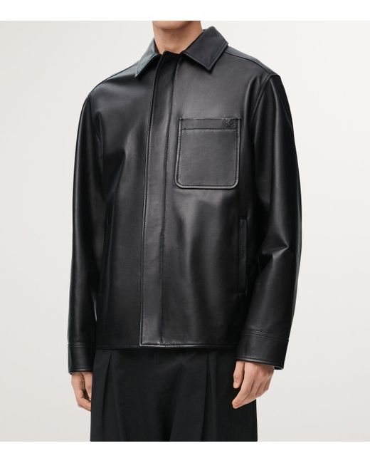 Loewe Black Leather Shirt Jacket for men