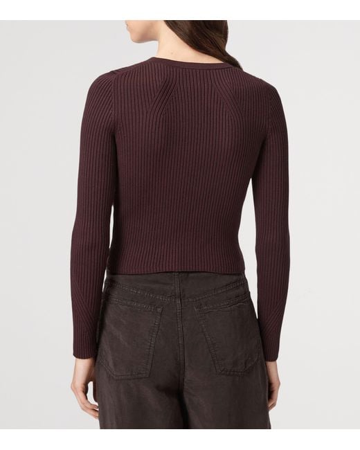 AllSaints Purple Ribbed Cruz Cardigan