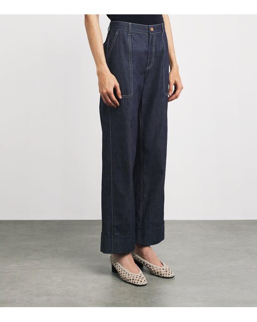 Lafayette 148 New York Blue Chambray Straight Trousers