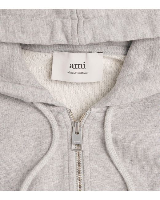 AMI Gray Organic Cotton Ami De Coeur Zip-Up Hoodie for men