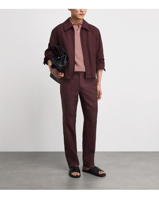 Isaia Pink Silk-Linen Open-Collar Polo Shirt for men