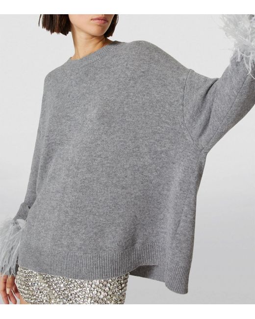Valentino Garavani Gray Wool Feather-trimmed Sweater