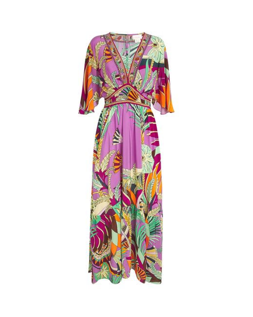 Camilla Pink Silk Printed Beach Maxi Dress