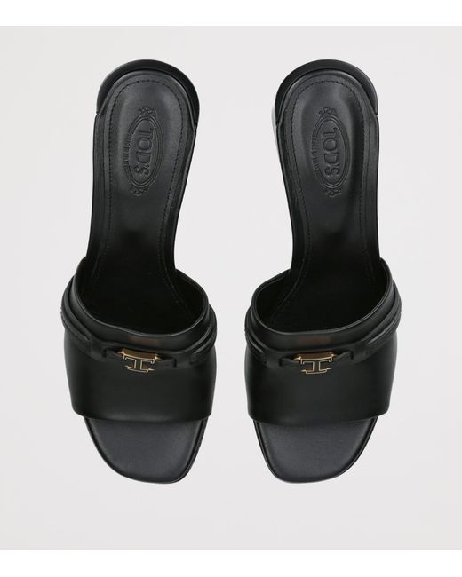 Tod's Black Leather Cuoio Heeled Mules 55