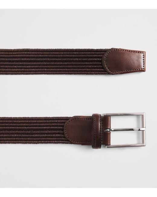 Canali Brown Leather Woven Belt for men