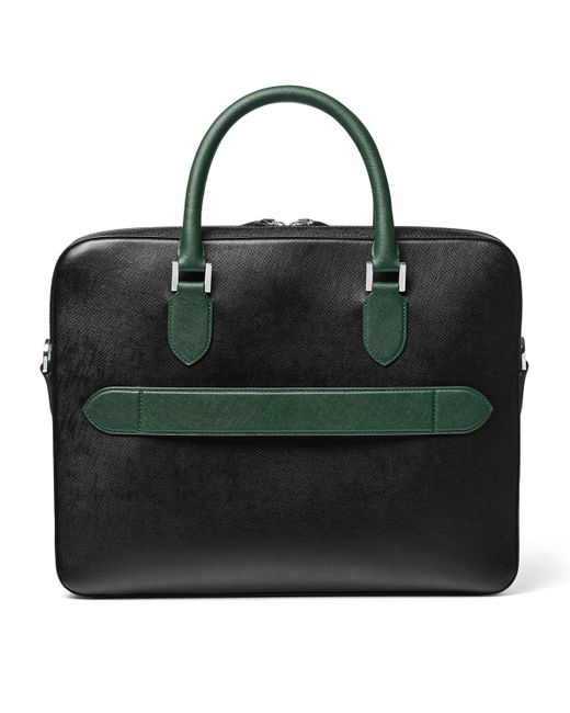 Aspinal Black Slim Leather Shield Briefcase for men