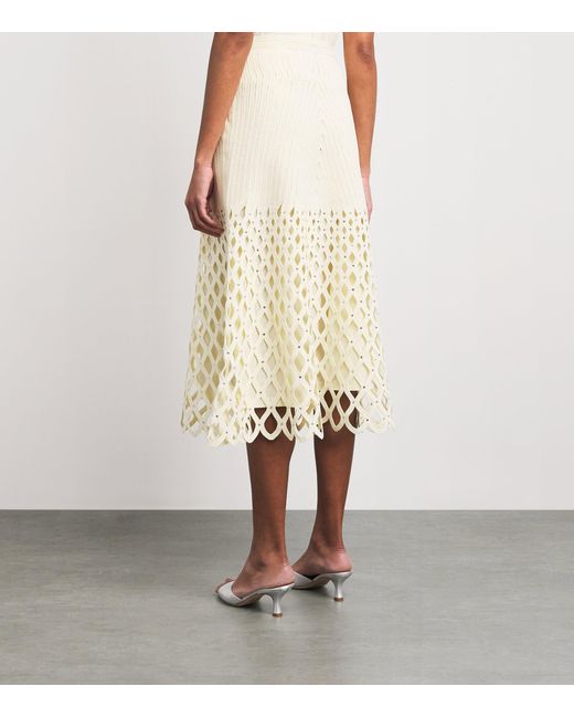 Maje White Embellished Crochet Midi Skirt