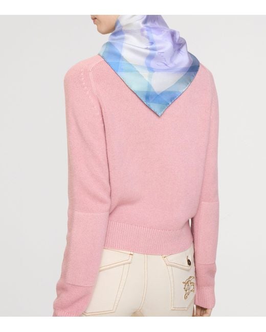 Burberry Blue Silk Watercolour Check Scarf