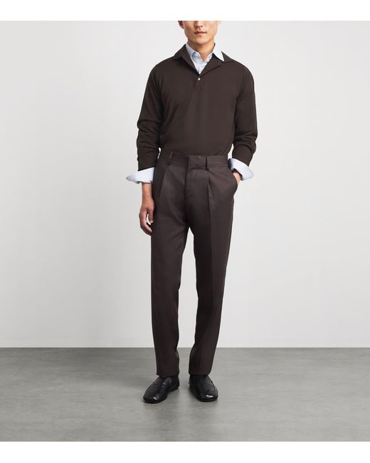 Lardini Brown Virgin Wool Long-Sleeve Polo Shirt for men
