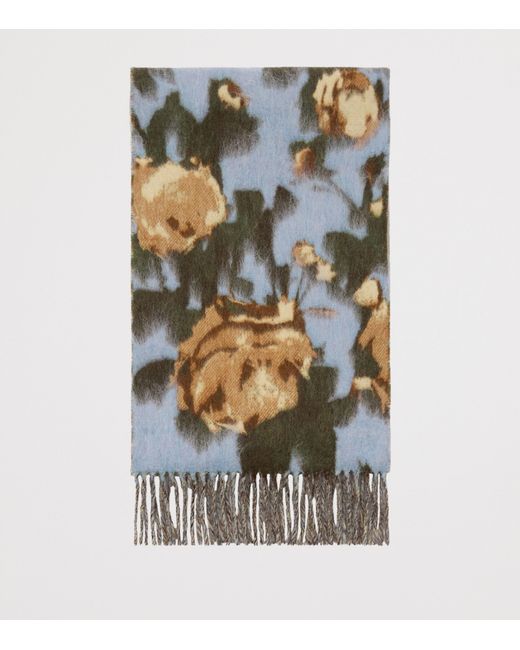 Burberry Blue Wool-Blend Rose Scarf