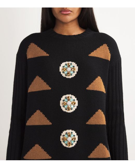 Max Mara Black Wool-Cashmere Jacquard Mini Dress