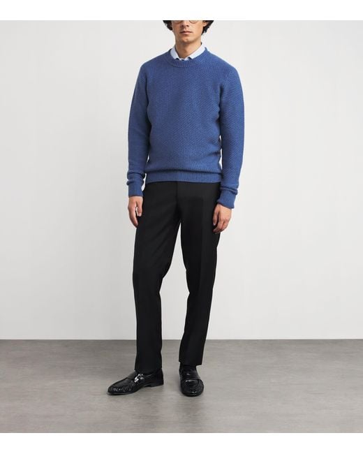 Harrods Blue Cashmere Textured Sweater for men
