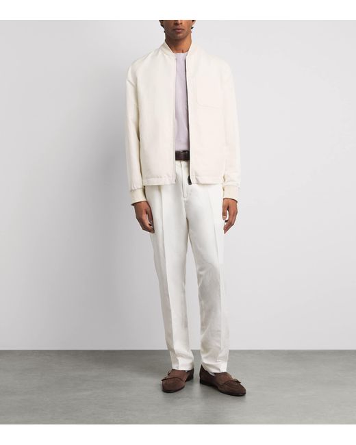 Canali White Linen-Silk Bomber Jacket for men