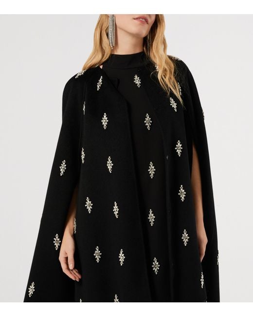 Marina Rinaldi Black Virgin Wool Embellished Cape Coat