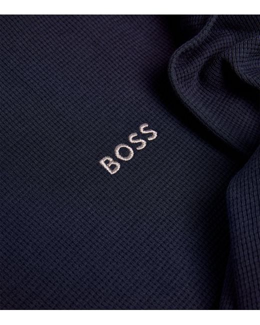 Boss Blue Long-sleeve Waffle T-shirt for men