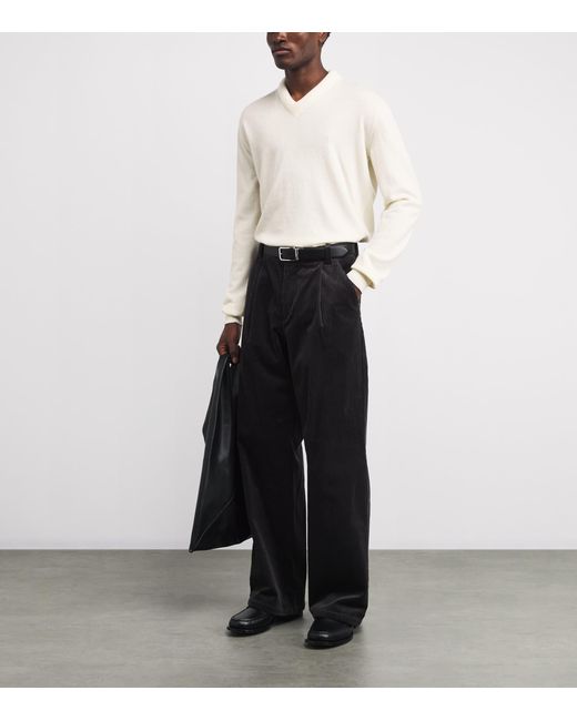 Jil Sander White Wool V-Neck Sweater for men