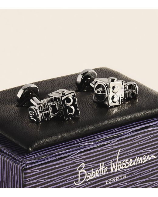 Babette Wasserman Natural Rhodium-Plated Robot Cufflinks for men