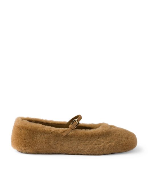 Prada Brown Shearling Ballet Flats
