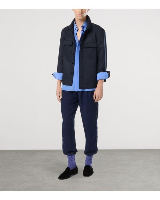 Tom Ford Blue Leather-Trim Overshirt for men