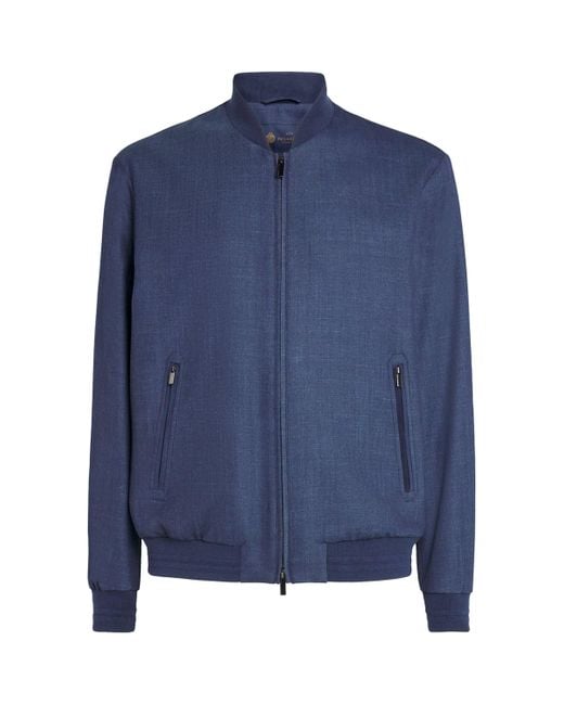 Paul & Shark Blue Wool-Silk-Linen-Blend Bomber Jacket for men