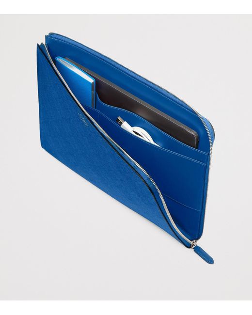 Smythson Blue Small Panama Leather Laptop Case for men