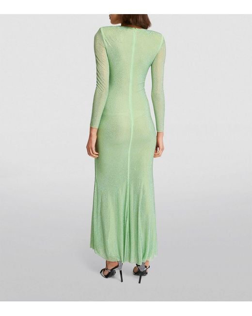 Self-Portrait Green Rhinestone-embellished Maxi Dress