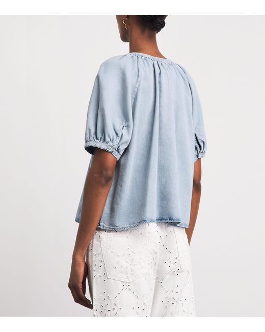 FRAME Blue Denim Scoop-Neck Blouse