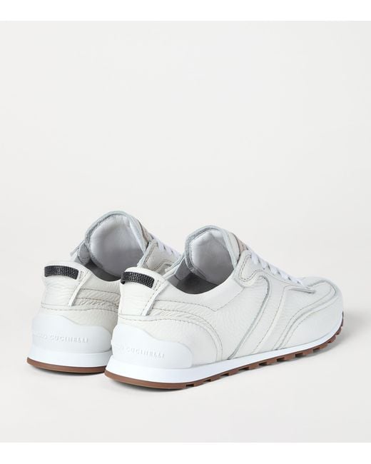 Brunello Cucinelli White Grained Leather Running Sneakers