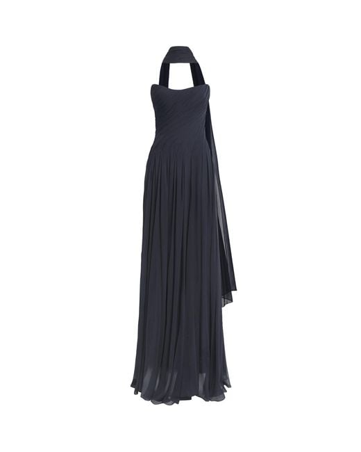 Monique Lhuillier Blue Silk Chiffon Tie-Detail Gown