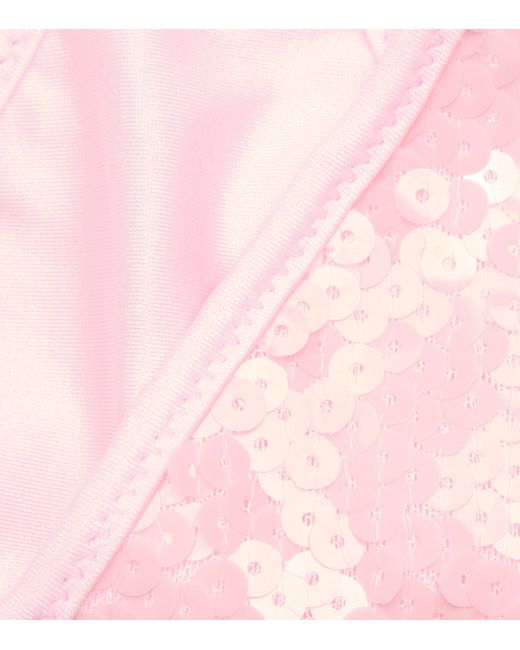 Oseree Pink Sequin Triangle Bikini
