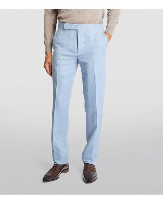 Ralph Lauren Purple Label Blue Silk-linen Gregory Tailored Trousers for men