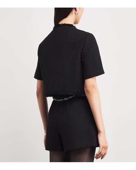 Maje Black Tweed Rhinestone-Embellished Jacket