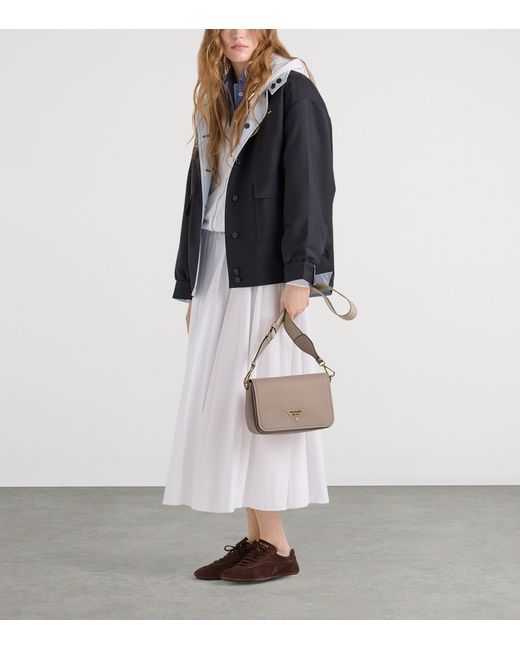 Prada Gray Grained Leather Shoulder Bag