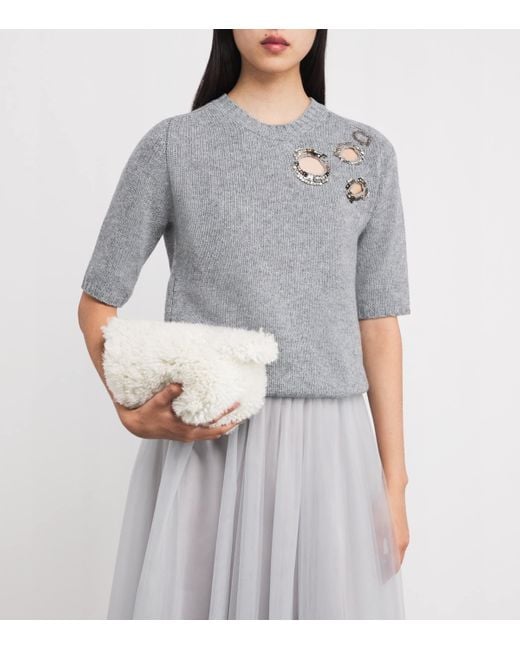 Fabiana Filippi White Small Shearling Shoulder Bag