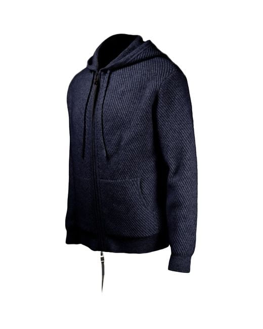 Alan Scott Blue Cashmere Feather-Rib Hoodie for men