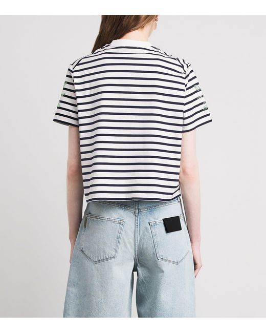 Maje White Cotton Rhinestone Stripe T-Shirt