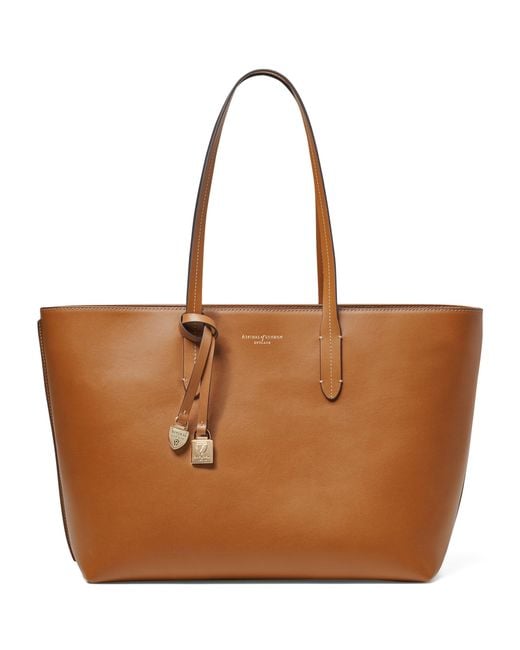 Aspinal Brown Leather East West Tote Bag