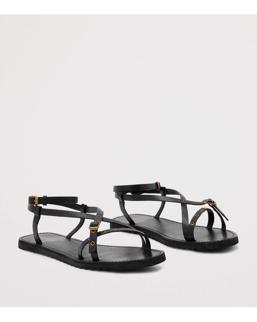 AllSaints Black Leather Tyla Eyelet Sandals