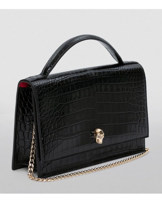 McQueen Black Leather Skull Top Handle Bag