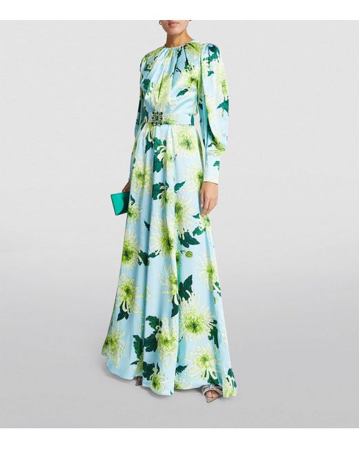 Andrew Gn Green Floral Belted Gown