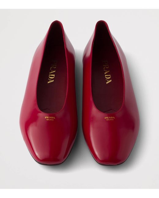 Prada Red Leather Logo Ballet Flats
