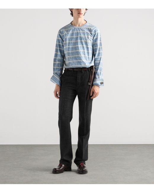 Prada Blue Cotton Stripe Shirt for men