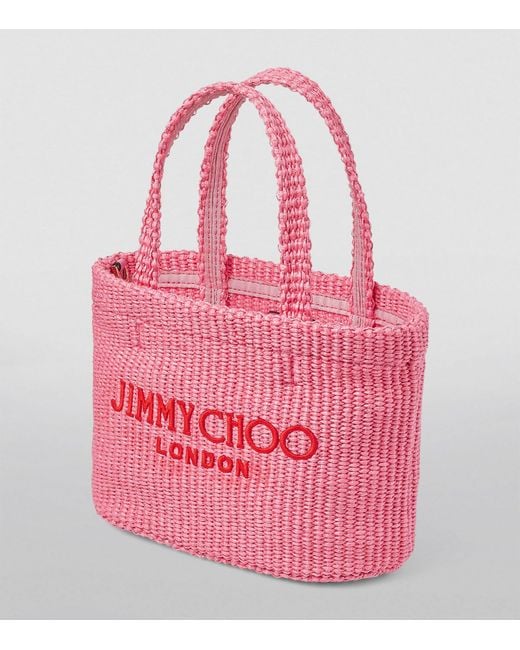 Jimmy Choo Pink Mini Raffia Beach Tote Bag