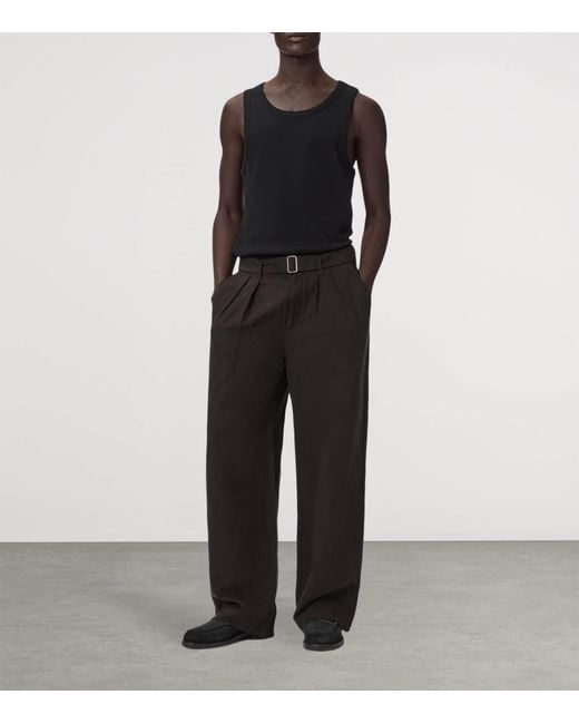 AllSaints Black Lyocell-Linen Marko Straight Trousers for men