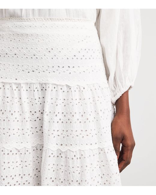 Rixo White Cotton Embroidered Ripeka Midi Skirt