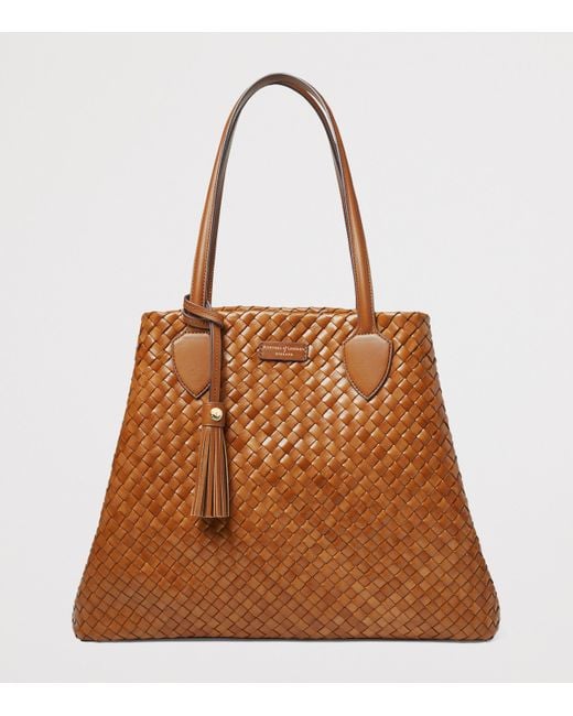 Aspinal Brown Large Woven Leather London Tote Bag
