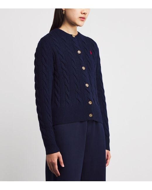 Polo Ralph Lauren Blue Wool-Cashmere Cable-Knit Cardigan