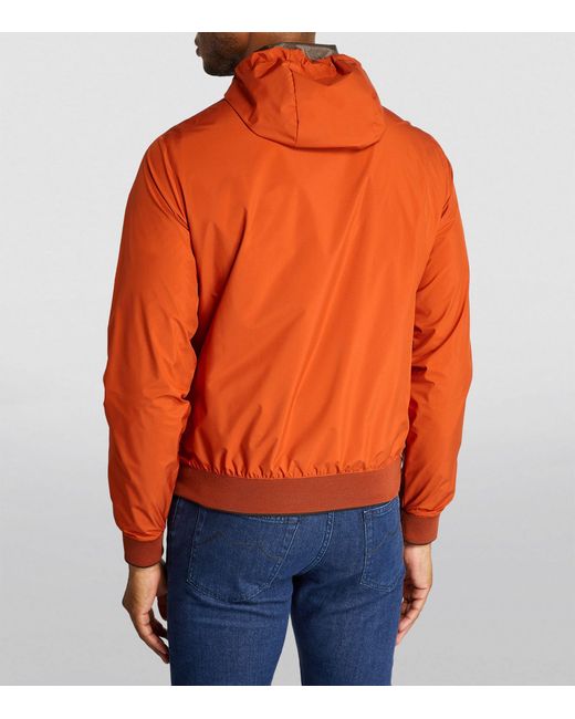 Moorer Orange Nylon Hooded Bomber Jacket for men