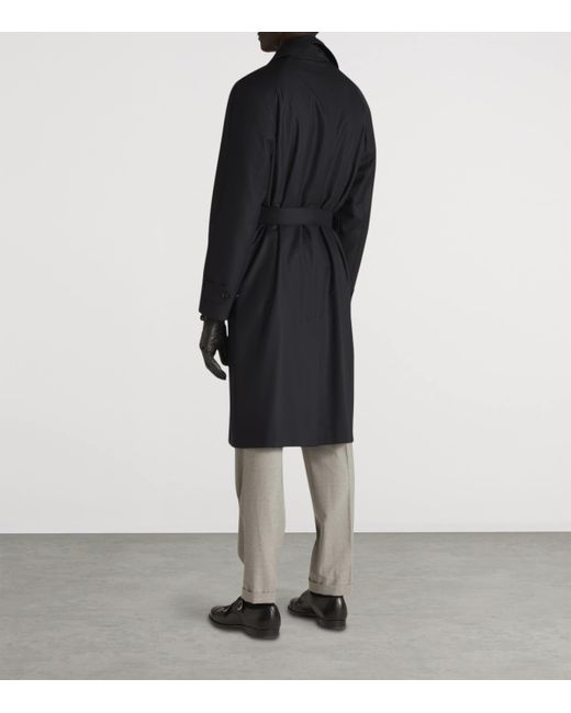 Dunhill Blue Wool Super 180S Balmacaan Coat for men